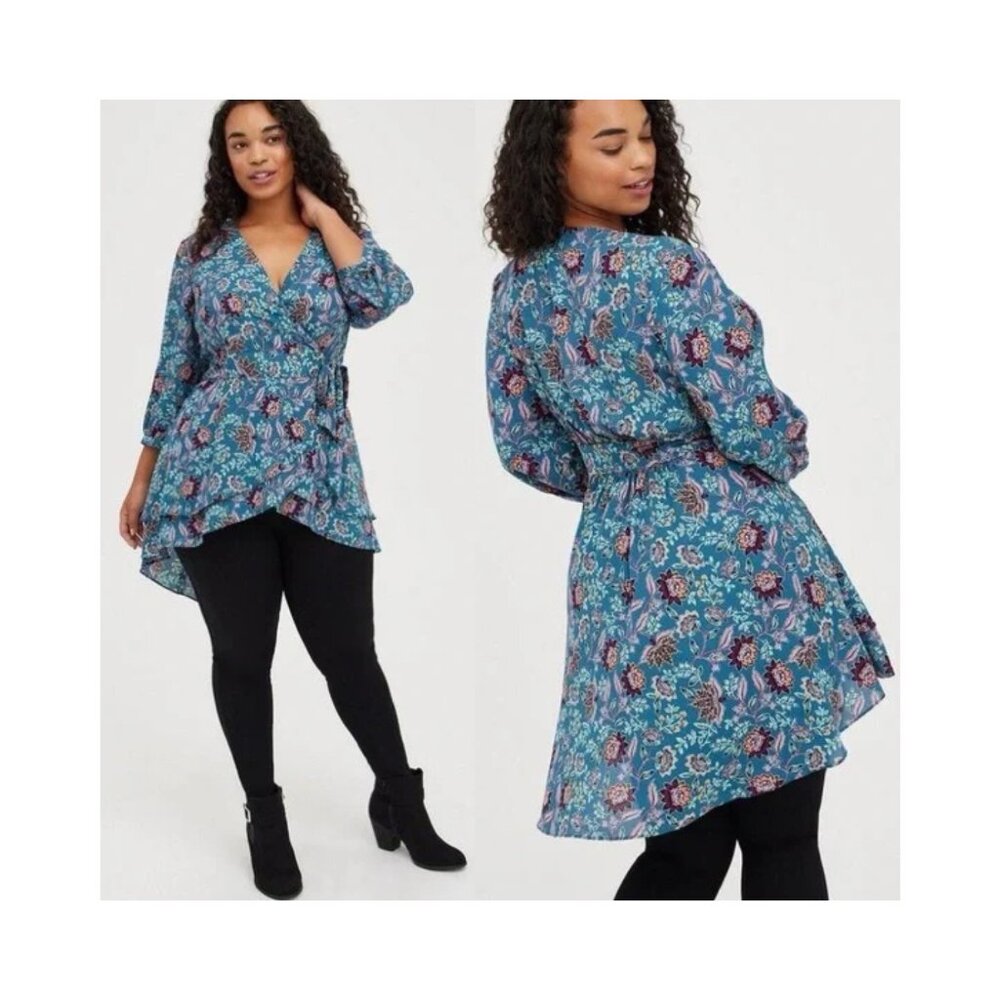 Torrid Women's 3/4 Sleeve Layered Floral Wrap Tunic